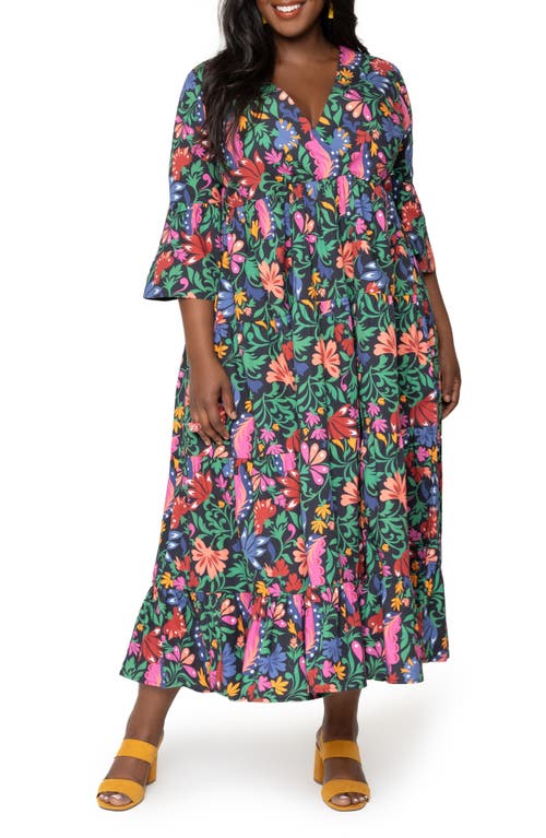 Leota Sariah Floral Print Ruffle Dress Cutwork Black at Nordstrom,