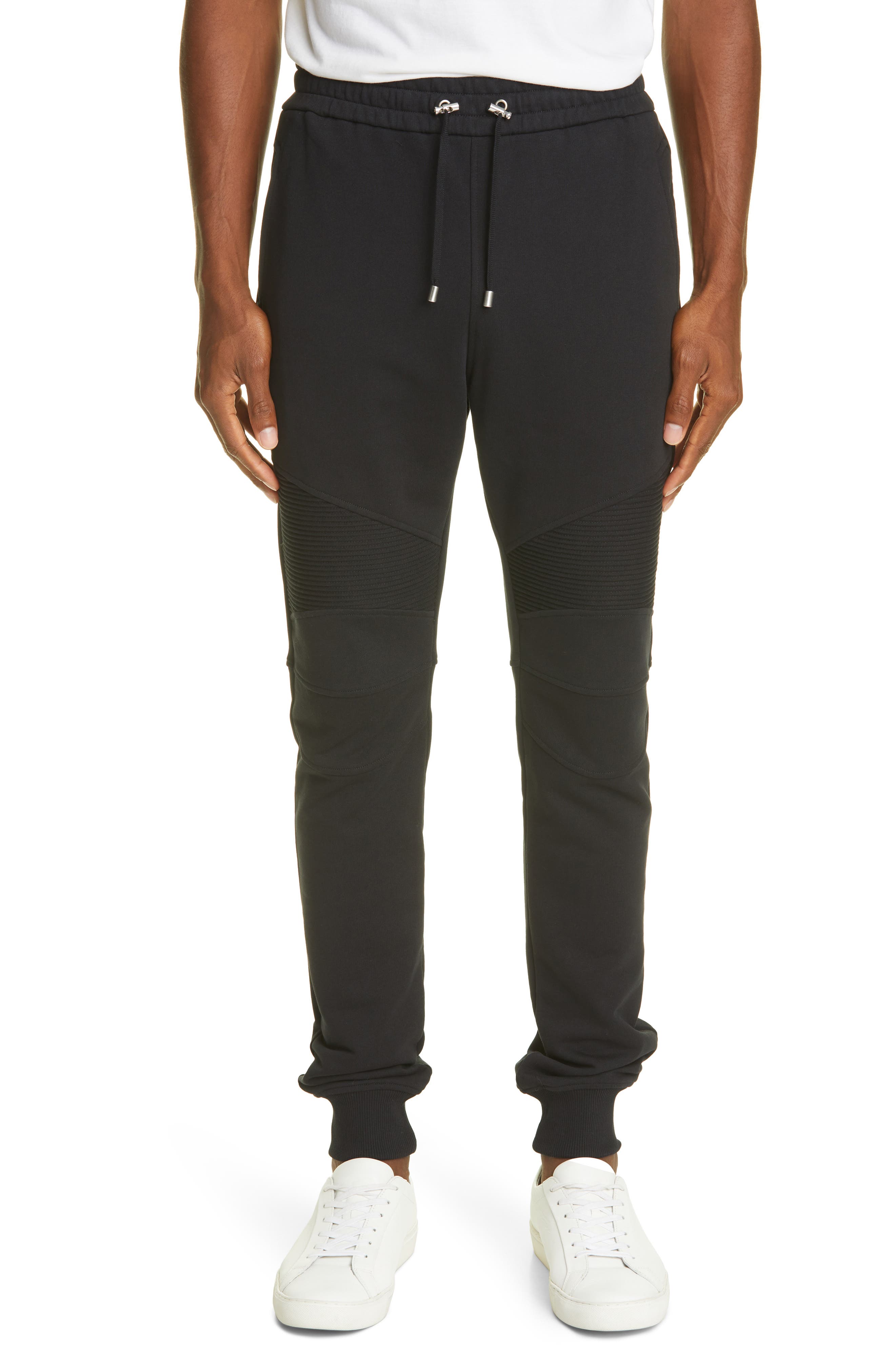 Balmain Ribbed Cotton Joggers in Black/Gold at Nordstrom, Size X-Large Us
