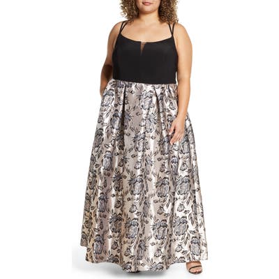Plus Size Morgan & Co. Metallic Brocade Ballgown, Black