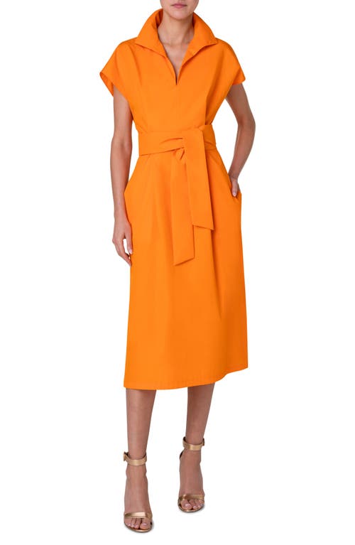 Akris Belted Cotton & Silk Midi Dress in 026 Pumpkin at Nordstrom, Size 4