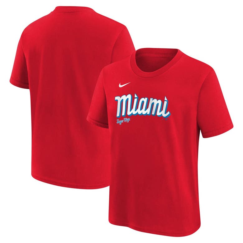 Nike Kids' Youth  Red Miami Marlins City Connect Wordmark T-shirt