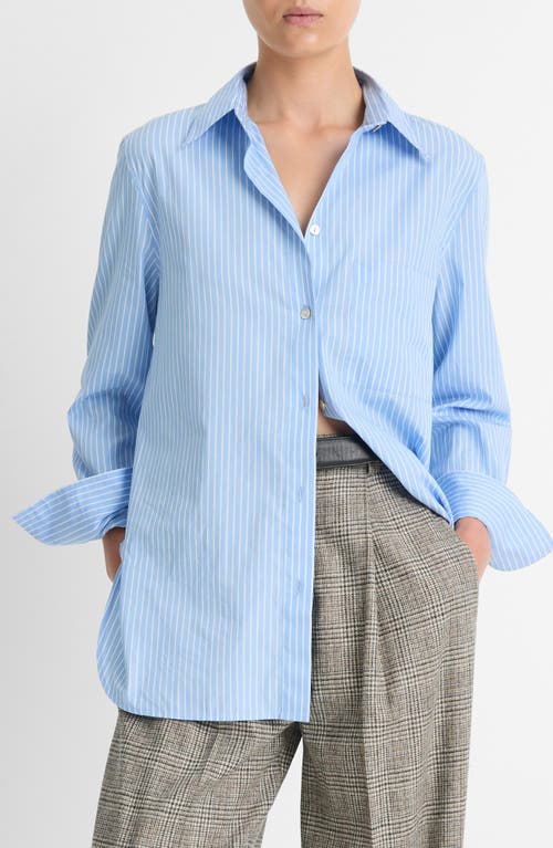 Shop Vince Stripe Relaxed Cotton Button-up Shirt In Sky Blue/off White