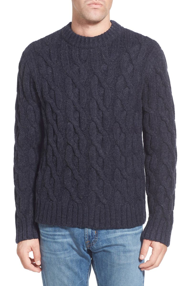 Schott NYC Regular Fit Cable Knit Crewneck Wool Blend Sweater | Nordstrom