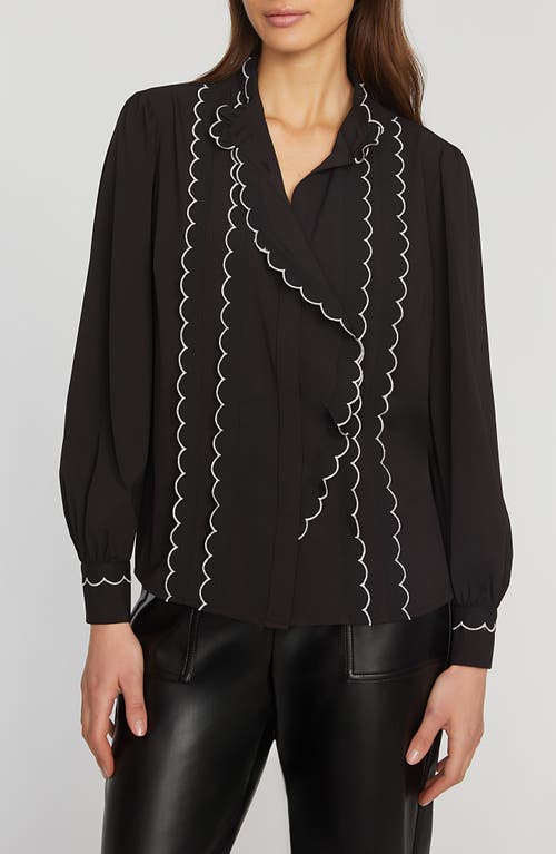 Shop Elie Tahari The Rae Scallop Shirt In Noir With Contrasting White