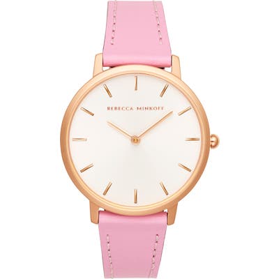 Rebecca Minkoff Major Leather Strap Watch, 35Mm