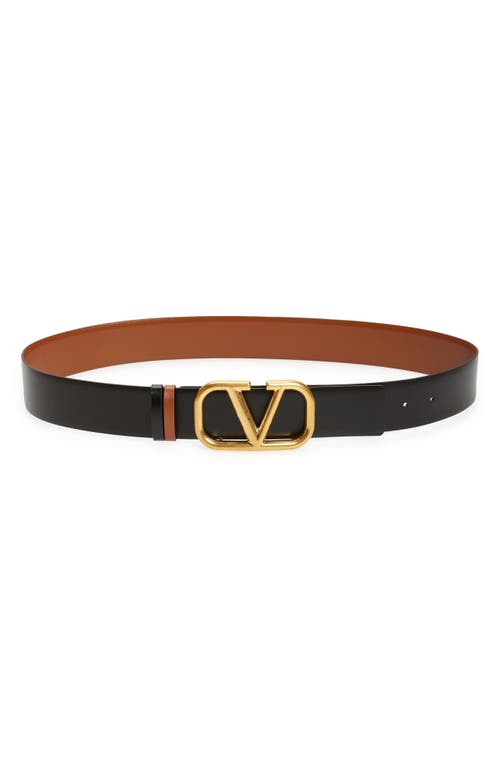 Shop Valentino Garavani Vlogo Buckle Reversible Leather Belt In Selleria/nero