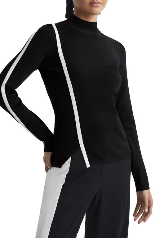 Reiss Anna Asymmetric Stripe Mock Neck Top Black White at Nordstrom,