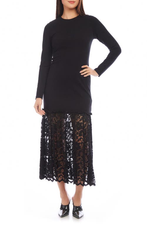 Shop Karen Kane Candace Long Sleeve Lace Contrast Cocktail Dress In Black