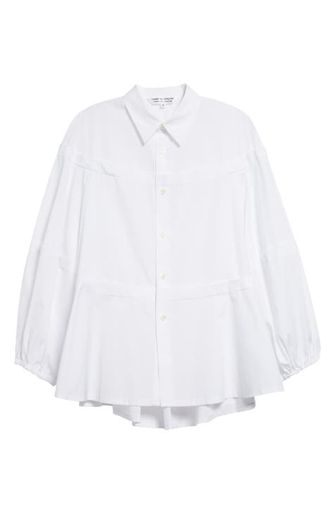 Peplum Cotton Broadcloth Button-Up Shirt