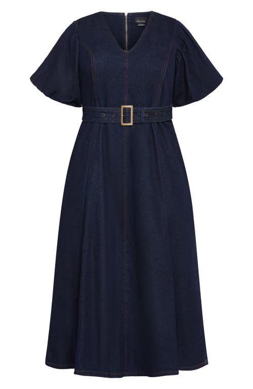 Shop City Chic Delilah Flutter Sleeve Denim Midi Dress In Dark Denim