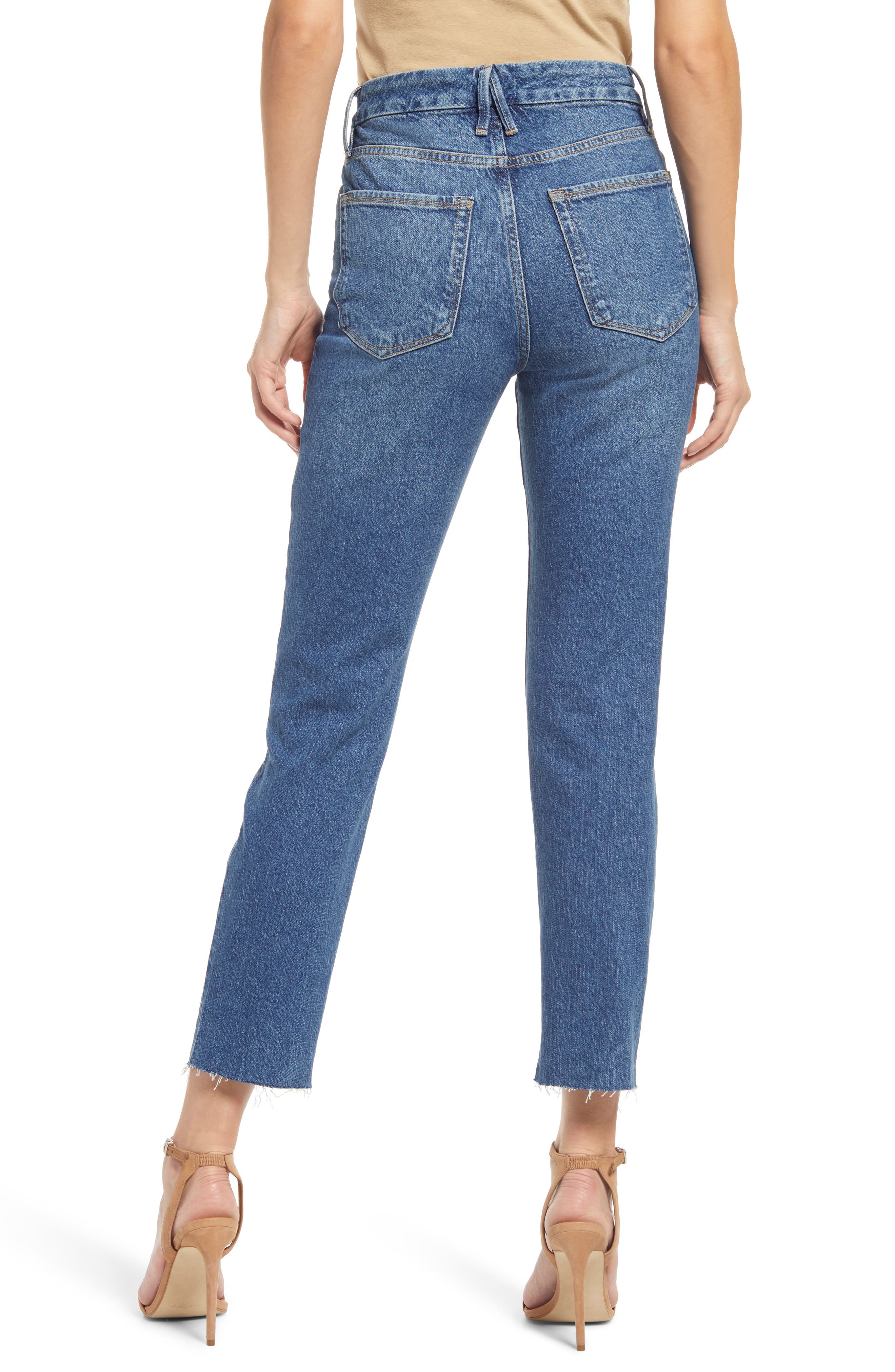 good classic high waist raw hem jeans