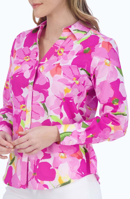 Shop Foxcroft Mary Floral Non-iron Cotton Button-up Shirt In Pink Multi