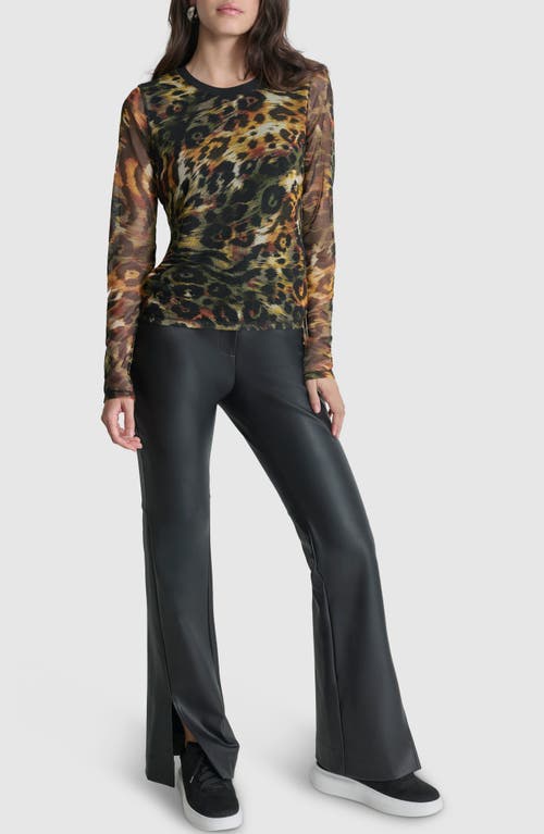 Shop Dkny Print Long Sleeve Mesh Top In Orange Leopard