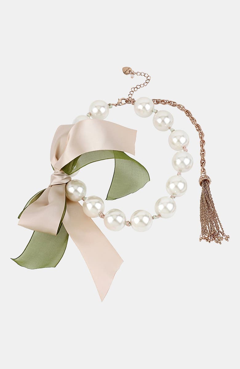 Betsey Johnson 'Vintage Bow' Faux Pearl & Ribbon Necklace | Nordstrom