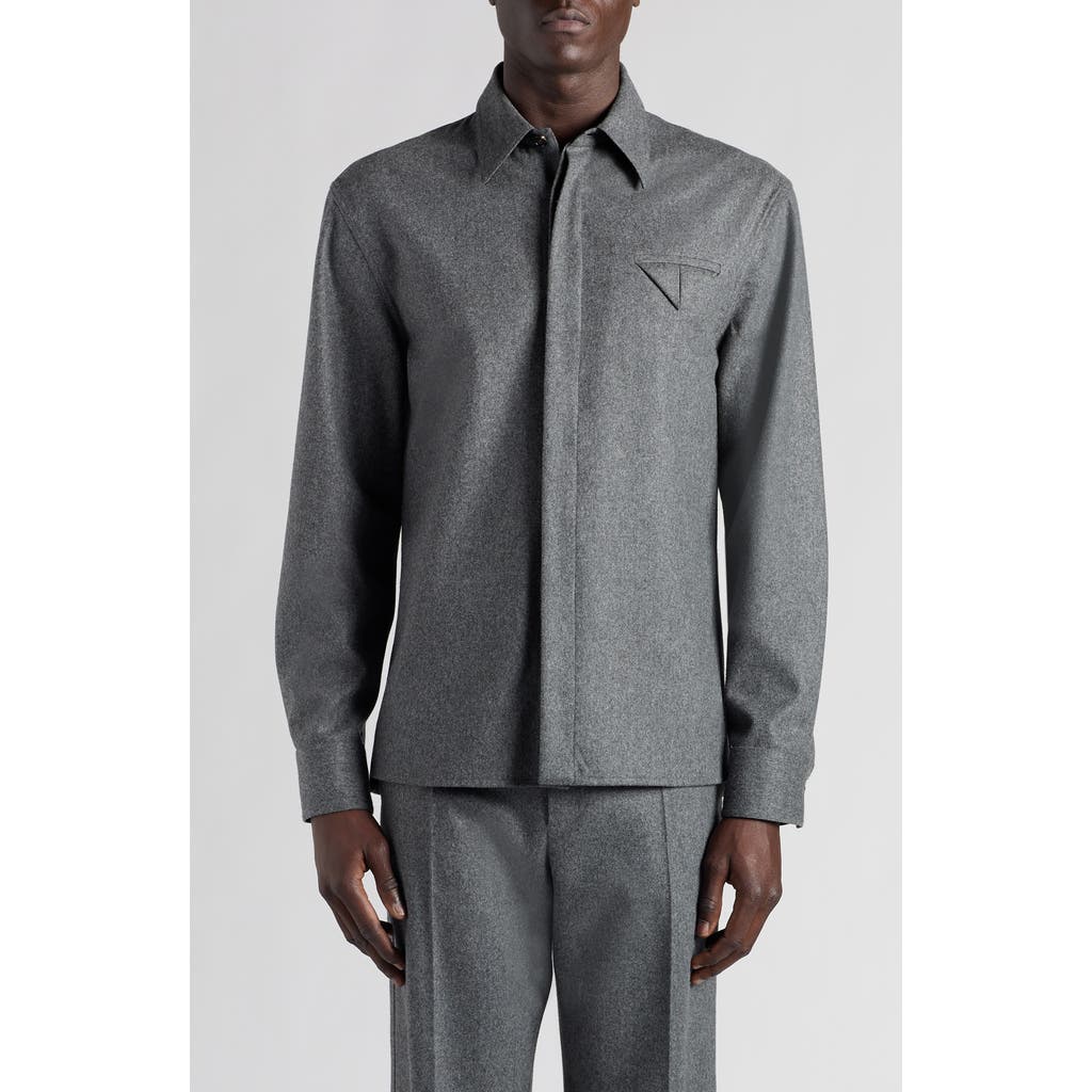 Bottega Veneta Regular Fit Lightweight Wool Flannel Button-up Shirt In Grey Melange