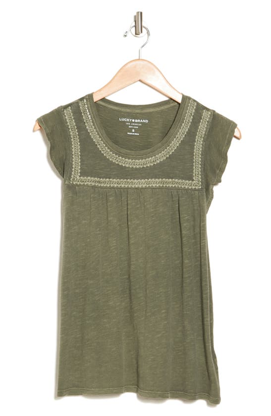 Lucky Brand Embroidered Cotton Slub Tee In Agave Green
