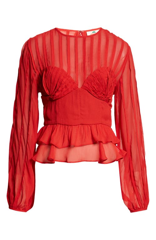 Shop Farm Rio Pleated Peplum Top In Red