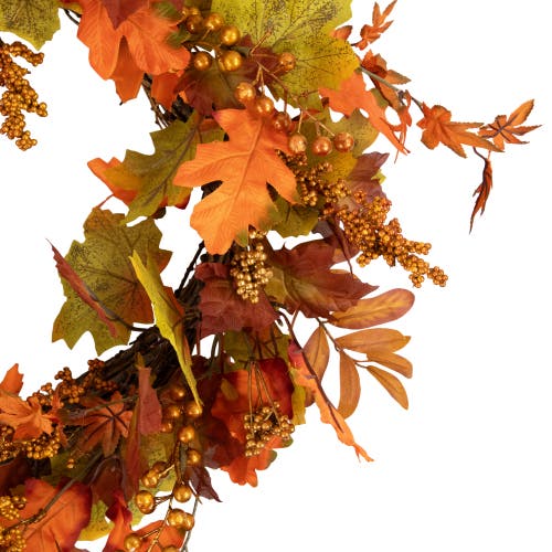 Northlight Fall Harvest Gold Berries And Autumn Leaves Artificial Twig Wreath In Orange