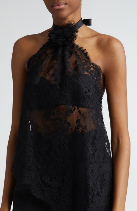 Dolce & Gabbana Asymmetrical Lace Top With Flower Detail In N0000 Nero