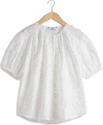 Floral Texture Front Button Cotton Top