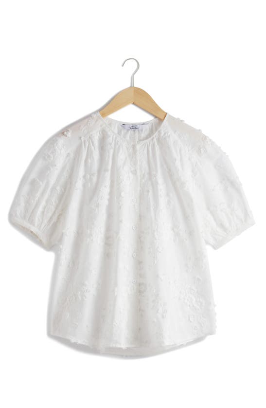 & Other Stories Floral Texture Front Button Cotton Top In White Light