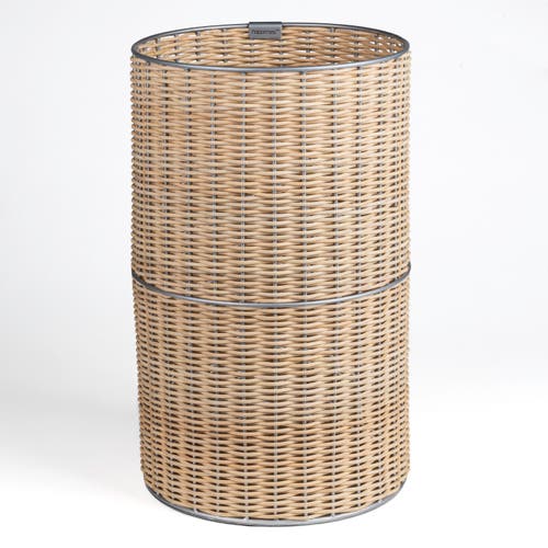 Happimess Cecil Modern Faux Wicker Cylinder Waste Basket In Natural/silver