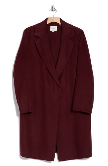 Vince Classic Straight Wool Blend Coat In Deep Wine