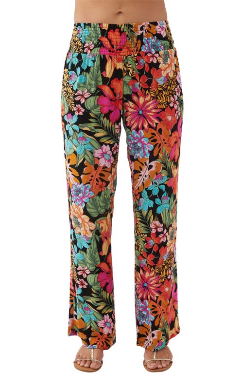 O'Neill Johnny Reina Floral Smocked Waist Pants in Red Multi Colored