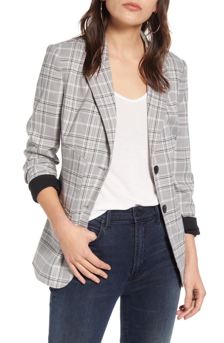 CHELSEA28 Plaid Blazer, Main, color, GREY- BLACK DAISY CHECK