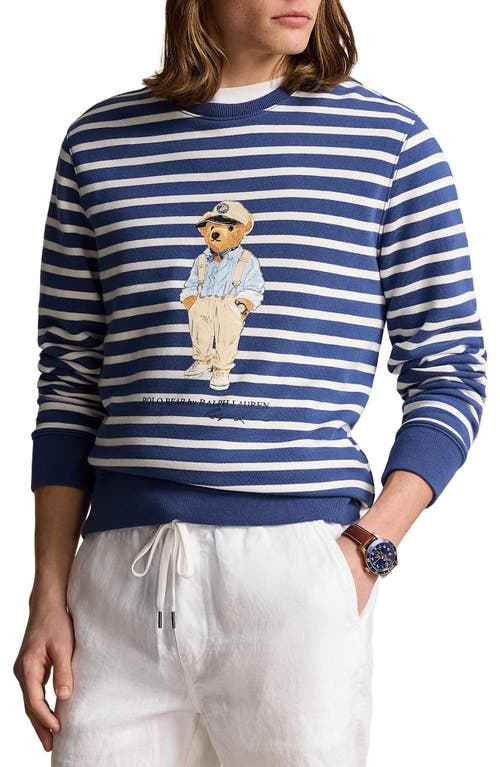 Polo Ralph Lauren Polo Bear Stripe Sweatshirt In Lt Nvy,deck Wht Hmgy Bear