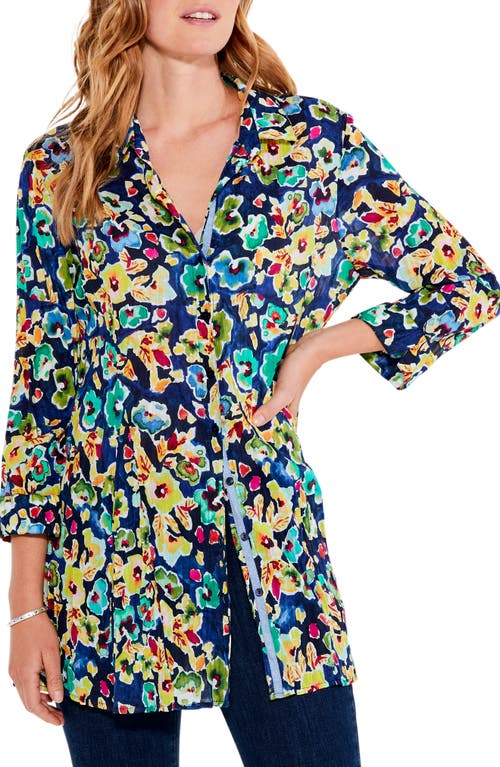 NIC+ZOE Bold Blossoms Tunic Button-Up Shirt in Blue Multi