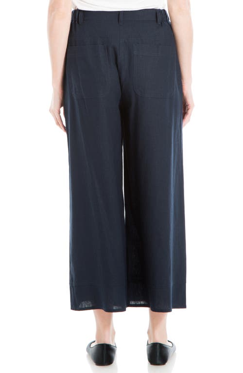 Max Studio Wide Leg Linen Blend Crop Pants In Navy