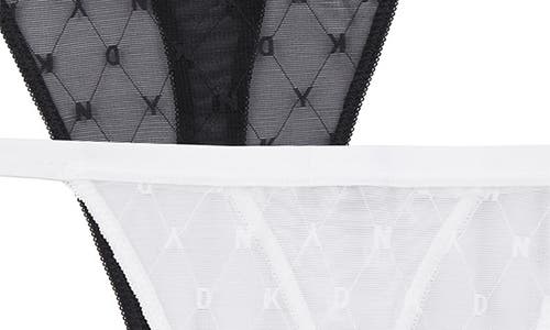 Shop Dkny Assorted 3-pack Monogram Mesh Thong In Black/white/white