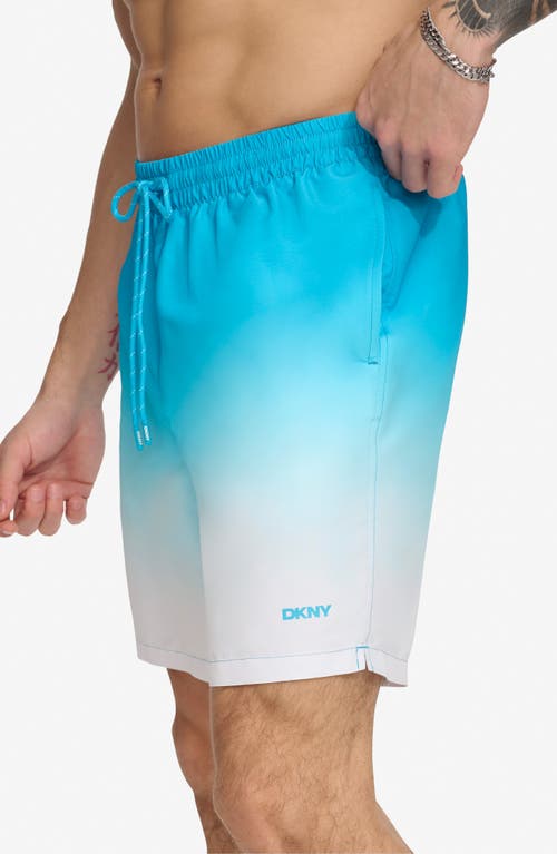 Shop Dkny Core Volley Ombré Swim Trunks In Light Blue