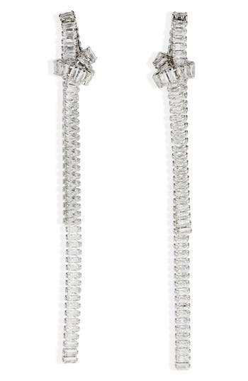 Nordstrom Rack Knot Crystal Linear Earrings In Clear- Rhodium