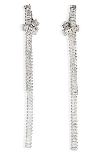 Shop Nordstrom Rack Knot Crystal Linear Earrings In Clear- Rhodium