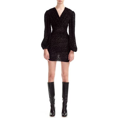 Maje Reine Burnout Dot Long Sleeve Minidress, 8 FR - Black
