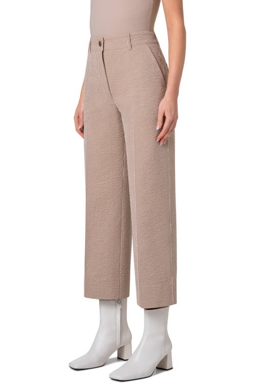 Akris Punto Chiara High-rise Cotton-blend Seersucker Wide-leg Ankle Pants In Toffee-cream