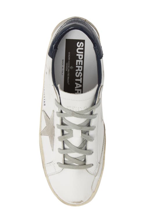 Golden Goose Superstar Distressed Leather Sneakers In White/ice/night Blue