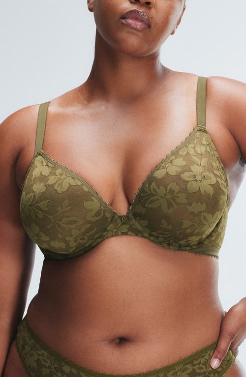 Shop Savage X Fenty Lavish Lace Unlined Plunge Bra In Military Olive Green