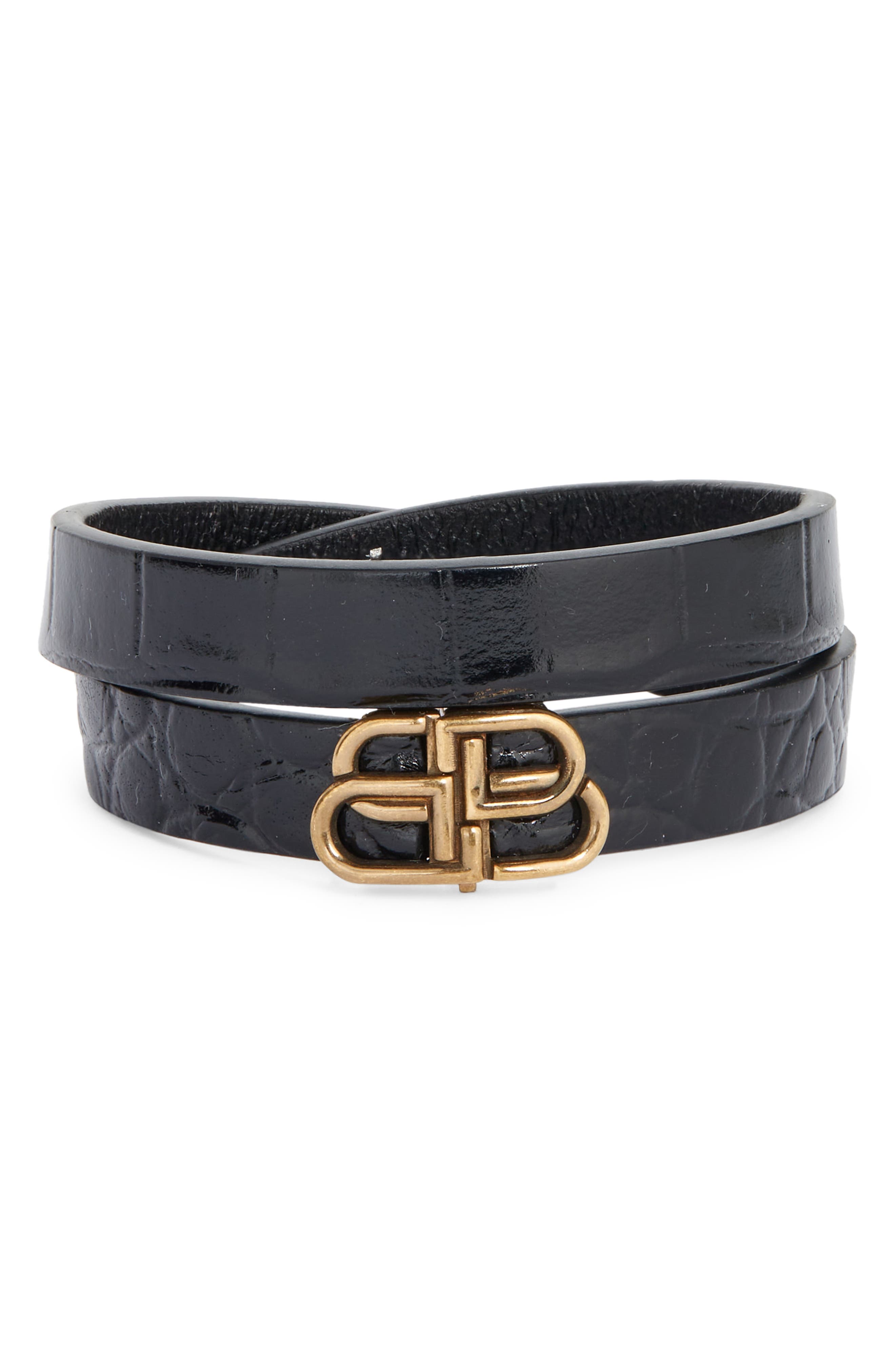 gøre det muligt for Frugtbar Udvalg Balenciaga Women's Double-B Logo Leather Wrap Bracelet | Smart Closet