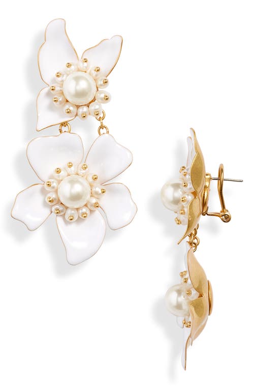 kate spade new york floral imitation pearl statement drop earrings in White.