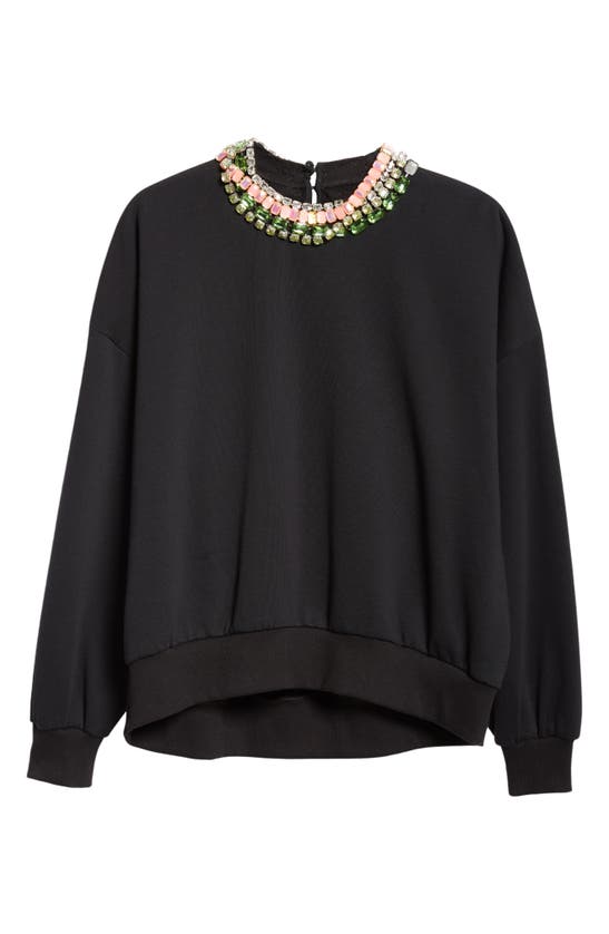 Shop Cinq À Sept Chunky Rhinestone Embellished Sweatshirt In Black/ Coral Multi