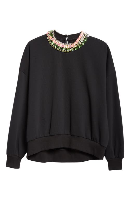 Shop Cinq À Sept Chunky Rhinestone Embellished Sweatshirt In Black/coral Multi