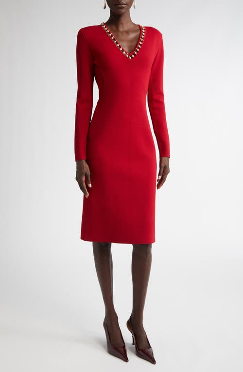 St. John Collection Suspended Pavé Long Sleeve Milano Knit Dress in Haute Red 