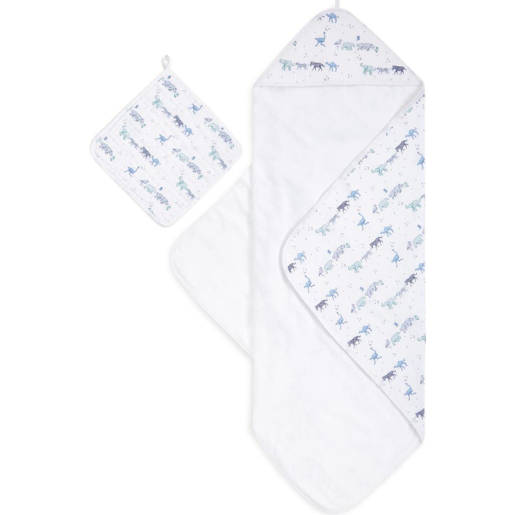 Aden + Anais 2-pack Cotton Washcloth & Hooded Towel In Blue