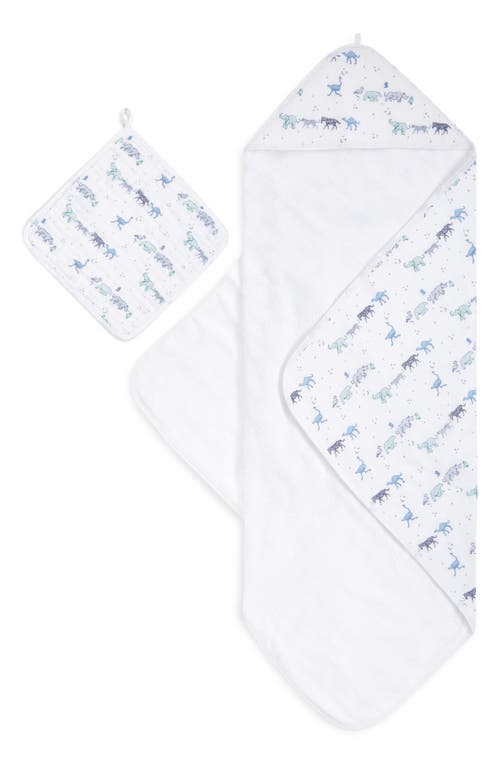 Aden + Anais 2-pack Cotton Washcloth & Hooded Towel In Map The Stars Grey