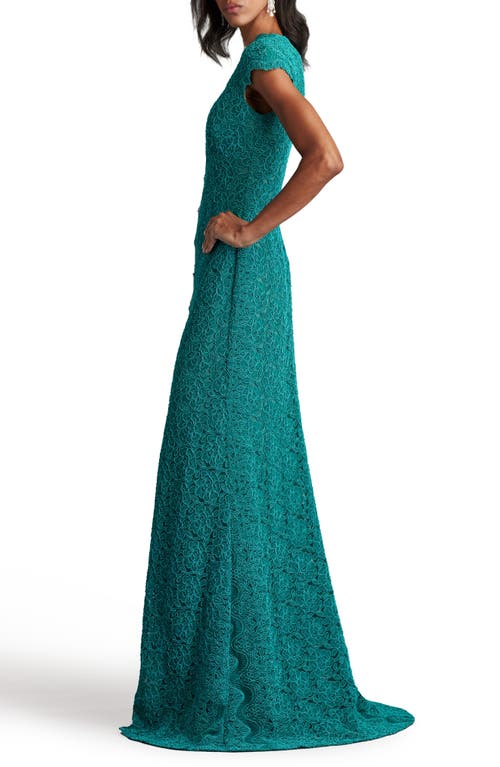 Tadashi Shoji Cap-sleeve A-line Floral Lace Gown In Caribbean
