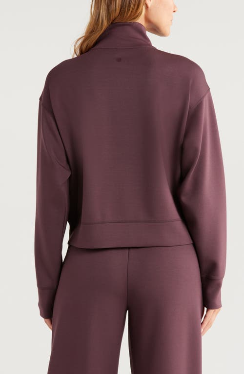 Zella Luxe Scuba Stand Collar Jacket In Burgundy Fudge