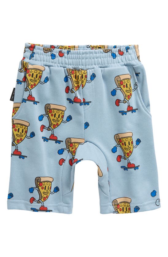 Shop Tiny Tribe Kids' Pizza Skater French Terry Shorts In Steel Blue